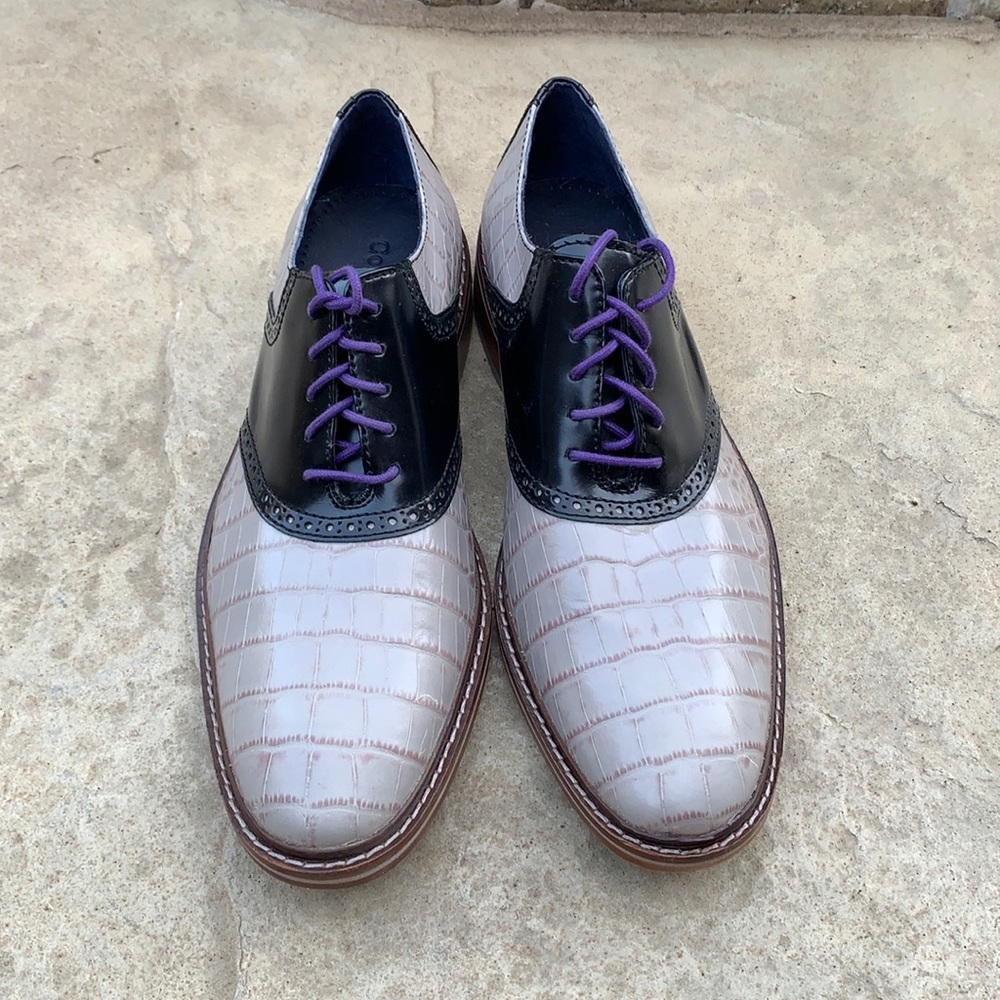 Cole Haan Black and Gray Oxfords with Purple Laces